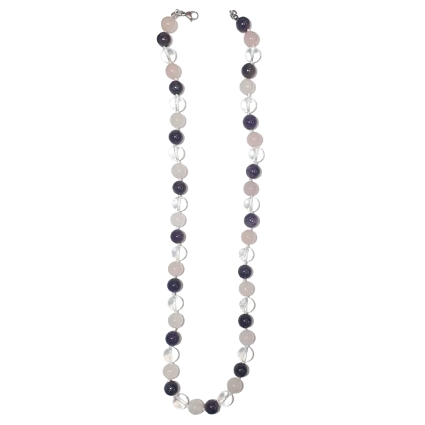 Collier Cristal de Roche - Améthyste - Quartz Rose Perles 10mm - ouvert| Dans les yeux de Gaïa