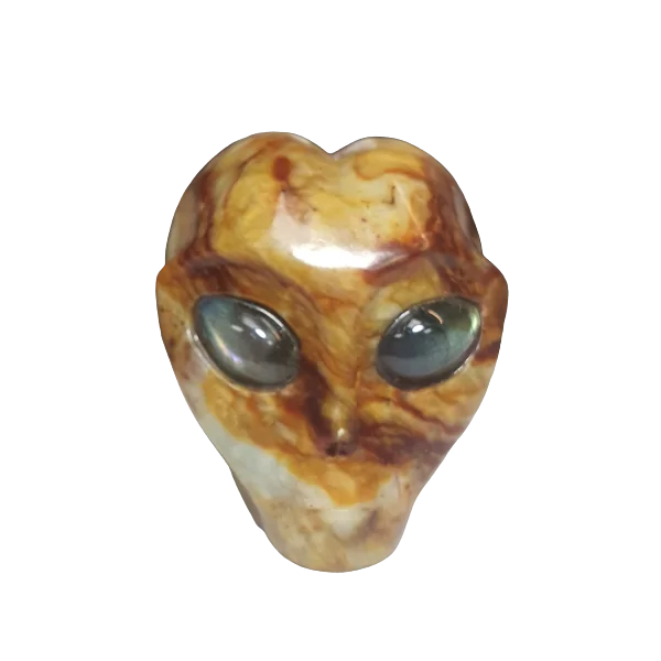 Crâne Alien en Jaspe Océan - face | Dans les yeux de Gaïa