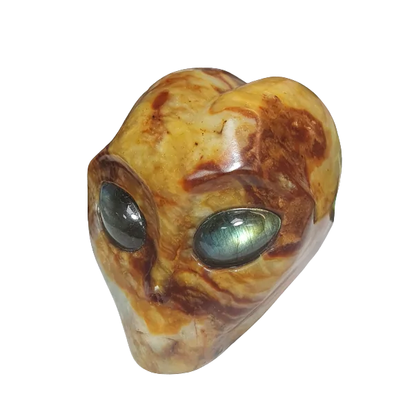 Crâne Alien en Jaspe Océan - latéral | Dans les yeux de Gaïa