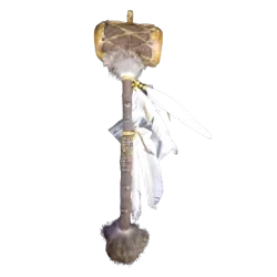 Crécelle " Hochet " Chamanique en peau avec plumes et perles - Face - Chamanisme | Dans les Yeux de Gaïa