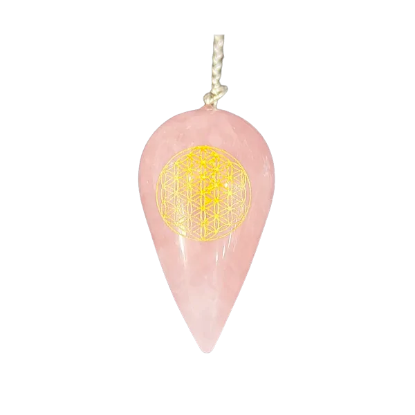 Pendule en quartz rose avec fleur de vie 1 | Dans les yeux de Gaïa