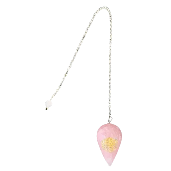 Pendule en quartz rose avec fleur de vie 5 | Dans les yeux de Gaïa