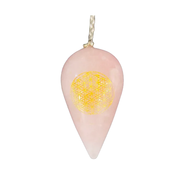Pendule en quartz rose avec fleur de vie 2 | Dans les yeux de Gaïa