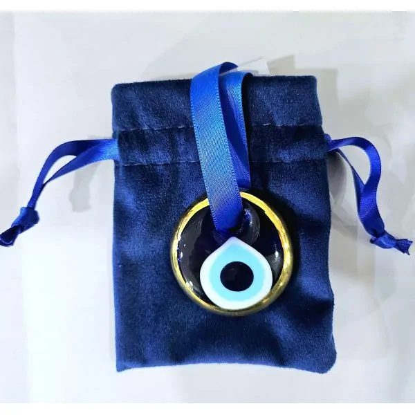 Nazar Boncuk - Oeil Bleu de Protection (Rond Doré). Sac 2 | Amulettes, talismans | Dans les yeux de Gaïa