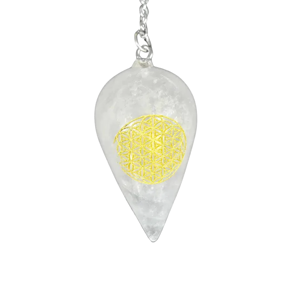 Pendule en cristal de roche avec fleur de vie | Pendules de Radiesthésie - 1 | Dans les yeux de Gaïa