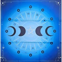 Tapis de Tarot Satiné bleu - Phases de la lune | Accessoires de Cartomancie | Dans les yeux de Gaïa