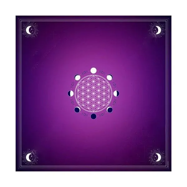 Tapis de Tarot Satiné Violet - Fleur de Vie 60x60 cm | Divination et tirages | Dans les yeux de Gaïa