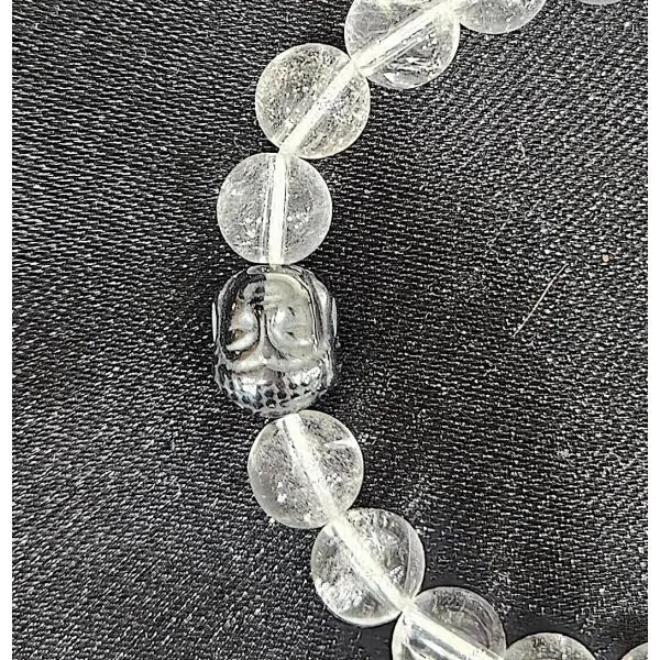Bracelet réglable en Cristal de roche et Bouddha 8mm - harmonie| Dans les yeux de Gaïa