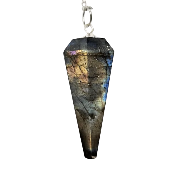 Pendule en Labradorite en pointe avec sa chaine argentée - voyance | 03