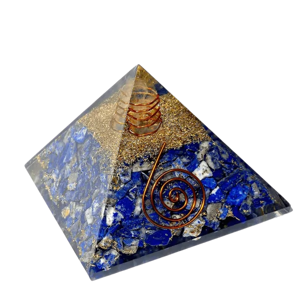 Pyramide Orgonite en Lapis-Lazuli et Spirale Grand Modèle - Condensateur | Dans les Yeux de Gaïa