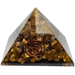 Pyramide Orgonite en Oeil de Tigre et spirale Grand Modèle - Condensateur| Dans les Yeux de Gaïa