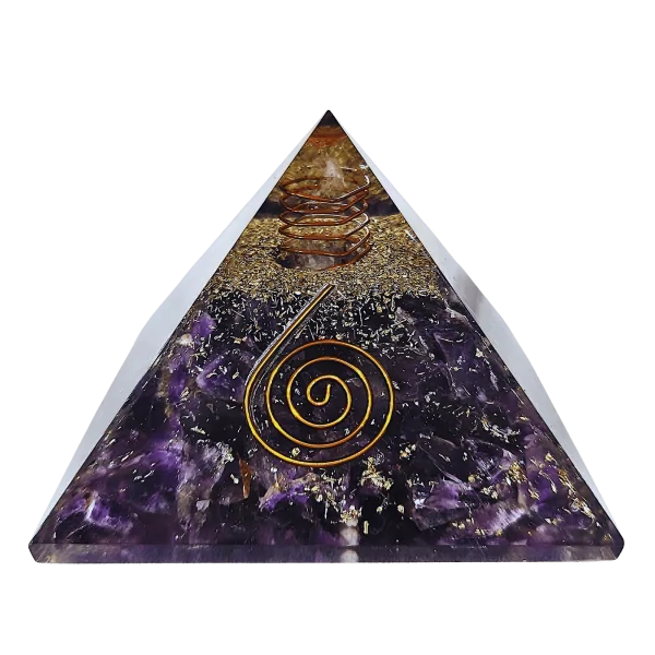 Pyramide Orgonite en Améthyste et Spirale grand modèle - ondes | Dans les yeux de Gaïa