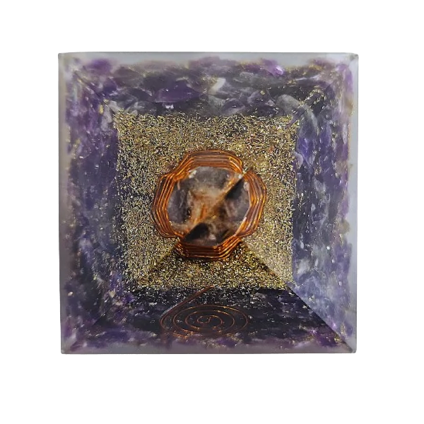 Pyramide Orgonite en Améthyste et Spirale grand modèle - bien-être | Dans les yeux de Gaïa